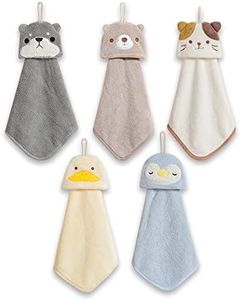 PRATIQUE 5 Pack Cute Hand Towels, Bathroom Towels with Hanging Loop, Children Hand Towel Animals, Microfiber Coral Fleece Absorbent Hand Towel for Kitchen Bathroom Bedroom (5pcs)