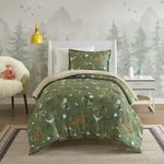 Mi Zone Kids Queen Comforter Set, Reversible Plush Kids Comforter Set, Cozy Plush Reverse Bedding, Winter Fluffy Comforter Bed Set, 2 Shams, Enchanting Forest Animals, Full/Queen, Sage Green 3 Piece