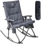 EVER ADVANCED Oversized Folding Rocking Camping Chair, Padded Portable Rocker Chair for Patio, Lawn and Outdoors, Heavy Duty Hard Armchair Supports to 300lbs, Grey