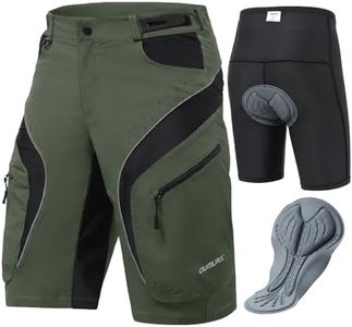 Oumurs Men's Mountain Bike Shorts Padded Detachable Liner MTB Cycling Shorts with Zipper Pockets Adjustable Waist Quick Dry Breathable for Mountain/Road Cycling Hiking Fishing Green M