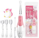 SEAGO SG513 Baby Electric Toothbrush Age 0-3 Years Toddler Battery Toothbrushes with 4 Brush Heads with LED Light Smart Timer Kids Children Children's Waterproof IPX7 Toothbrush (Baby Pink)