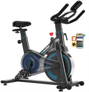 Exercise Bike, Wenoker Magnetic Stationary Bike for Home App Sync Indoor Bike with Adjustable Seat and Handlebar, Transport Wheels and Fitness Courses for Weight Loss