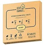 Eco Family, Kitchen Surface Degreaser Cleaning Tablets Refill (6x 8g) | Eco-Friendly, Non-Toxic, Cruelty-Free, Lemon Scent | Remove Grease and Grime on All Kitchen Surfaces | Dissolve in Water