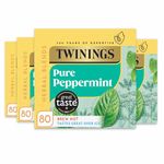 Twinings Pure Peppermint Flavoured Tea Bags - 320 Biodegradable Bags (Multipack of 4 x 80), Caffeine & Sugar Free Herbal Tea for Digestion & Refreshment, Natural Peppermint Flavor