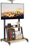 EZISE Mobile TV Stand with Wheels, Heavy Duty Rolling TV Cart with 3-Tier Storage for 32-75 Inch Flat/Curved Screen TVs Up to 150 lbs, Floor TV Stands on Wheels for Indoor/Outdoor Use, Brown