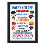 PERSONALISED Superhero Page Boy Best Man Usher Gift - Super Hero Page Boy Thankyou Gifts - Thank You Presents for Page Boy Wedding Party Favours - A5 A4 Framed Prints