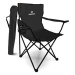 Green Haven Folding Camping Chair - Lightweight Picnic Chair with 600D Polyester & Rip Stop - Heavy Duty Steel Frame Arm Outdoor Chair w/Cup Holder - Portable Comfy Camping Chair for Adults - Black