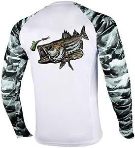 Palmyth Fishing Shirt for Men Long Sleeve Sun Protection UV UPF 50+ T-Shirts with Pocket, Striped Bass, XX-Large