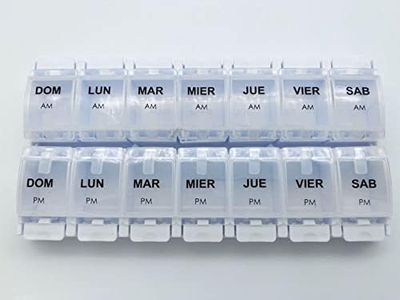 Spanish Pill Box 7 Day Weekly Two Times per Day AM PM (Large) Spanish Pill Box Organizer (Clear)