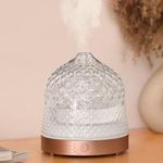 Glass Dome Essential Oil Diffuser with Glass Reservoir & Wood Base-Plastic Free, 200ml Ultrasonic Glass Diffusers for Aromatherapy with Timer 7 Color Light Auto-Off for Home Office Yoga Gift