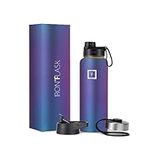 Metal Water Bottle with Straw Lid - 1.2L 3 Lids - Stainless Steel Double-Walled Insulated Vacuum Leakproof - Sports Gym Camping Hiking Hydration School Kids