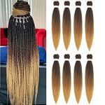 Pre Stretched Braiding Hair 26 Inch Ombre Braiding Hair Extensions 8 Packs Brown Braiding Hair Stretched Yaki Straight Synthetic Braids Hair Crochet Hair Extensions for Women