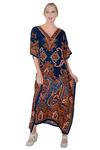 Miss Lavish London Long Caftans for Women - Boho Kaftan Dress, Plus Size Summer Kaftan, Women's Loungewear and Beach Caftans, Petite and Maxi Kaftan, Swimwear Cover-Ups, Size XL, Blue Kaftans