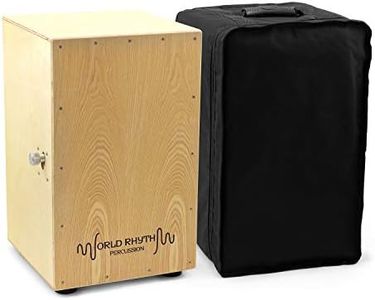 World Rhythm CAJ2-NT Cajon – Full Size Cajon Cahon Box Drum with Adjustable Snare, Padded Gig Bag and Cushion - Natural