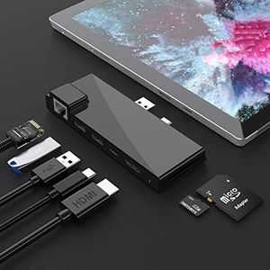 【Upgraded Version】Microsoft Surface Pro 7 Dock hub, 7-in-2 Surface Pro 2019 Adapter with 4K HDMI, USB C PD charging,2 USB 3.0 Port(5Gbps), SD/TF Card Reader, Gigabit Ethernet LAN Pro 7 Docking Station