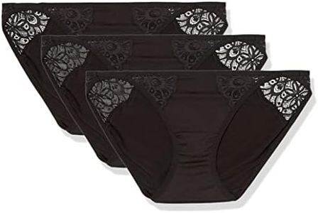 Maidenform Women's M String Bikini Panties with Lace Accents, Bikini Underwear for Women, 3-Pack, Black/Black/Black, Small