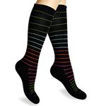 SocksLane Cotton Compression Socks for Women & Men. 15-20 mmHg Support Knee-High (Black stripes, Medium-Large)