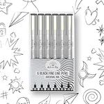 Black Fine Point Pens Set of 6 - Drawing Fineliner Pens with Japanese Archival Ink and Various Size Tip - No Bleed Marker Fine Tip Pens for Art Drawing, Sketching, Artist Detailing & Drafting