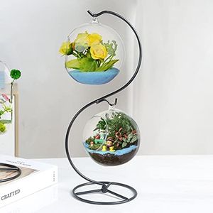 YY YEARCHY Ornament Stand Single Gazing Ball Terrarium Holder Metal Pot Hanging Stand for Crystal Glass Globe Ball Christmas Decoration Home Party (Black, 1)