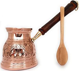 DEDE Copper - Serie IST (XLarge-16.9 floz) - Cafetera árabe griego griego turco grabado de cobre macizo más grueso con mango de madera, cafetera Cezve, Jezve, Jazva, Jazzve, Ibrik, Briki (brillante)