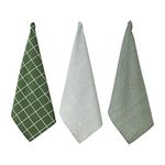 Penguin Home Set of 3 100% Cotton Kitchen Towels, Eco Friendly Sustainable Tea Towels Stylish with Different Pattern, Size - 50x70 cm Colour - Green & White Dish Towels