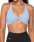 Danysu Backless Sports Bra Soft Workout Tops with Removable Padded Yoga Training Bras Strappy Going Out Top, #2.twirl Front Paradise Blue, Small