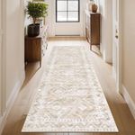 Vaukki Hallway Runner Rug, Soft Low Pile Laundry Rug Runner, Non Slip Entryway Mat, Boho Floor Runner Rug, Washable Kitchen Area Carpet for Hallway, Bathroom and Bedroom (2' X 6', Beige)