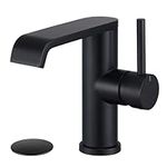 TONNY Black Bathroom Faucet, Single Hole Waterfall Bathroom Faucet, Matte Black Single Handle Bathroom Faucets for Sink 1 Hole with Pop Up Drain and Water Supply Hoses