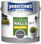 Johnstone's, Exterior Smooth Masonry Paint, Moher Slate, Up to 15 Years Protection, Weather & Dirt Resistant, 30m² Coverage Per Tin, Dry in 1-2 Hours, 2.5L