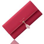 Roulens Ladies Purse, RFID Blocking PU Leather Wallet for Women Leaf Pendant Zipper Coin Long Purse with Multiple Card Slots and Roomy Compartment