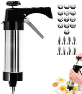 Cookie Press gun kit with 13 Stainless Steel Discs, Icing Gun for Biscuits, Cream Piping, and Melting Bean Baking (Black)