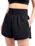 Kefiyis Running Shorts Womens High Waisted 2 in 1 Sports Shorts with Zipper Pocket Quick Dry Workout Athletic Shorts Black L