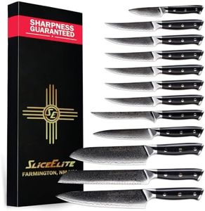 SliceElite Elite Series 12 Piece Damascus Kitchen Set VG10 Core Chef Santoku Bread Utility Paring Fillet Steak Blades G10 Handle Cooking Cutlery Gift Box with Guards Professional Sharp Culinary Knives