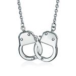 Unisex Punk Rocker Biker Jewelry Large Handcuff Statement Necklace Stainless Steel Pendant for Men Women 22 Inch