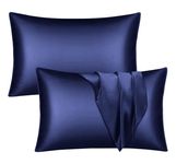 Imperial Rooms Satin Pillow Cases 2 Pack – Navy Pillowcases For Hair and Skin Standard Size Satin Silk Pillowcases with Envelope Closure Hypoallergenic 50 x 75 cm