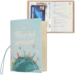 kwmobile 1x Passport Holder Protective Cover - PVC and Plastic Passport Cover with 3D Print for Men and Women - Essential Travel Accessory - Around the World Light Blue/White/Green