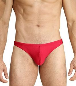EASEJUICY Mens Swim Thong Sexy Swimwear Bikini Swimsuit Swimming Briefs String Bright Fabric with Drawstring Swim Tanga, Red, Large