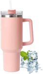 ActivoTex 30oz/900ml Stainless Steel Tumbler with Straw and Lid, Lid and Handle Leak Proof Vacuum Insulated Water Bottle (Pink)