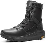 NORTIV 8 Men's Breathable Military Tactical Work Boots Side Zipper Hiking Cushion Sole Leather Lightweight Motorcycle Combat Boots Arch Support 8 Inches DesertStorm,Size 8,Black,NMUMMT2501