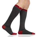 VIM & VIGR 30-40 mmHg Medical Grade Compression Socks for Women & Men (Black & Grey Little Stripe Nylon, Small/Medium Wide Calf)