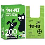 Pet N Pet Dog Poop Bags With Handles | 200 Counts Unscented Doggy Poop Bags | Strong and Leak-Proof Cat Litter Bags | Dog Bags Poop | Sac CaCa Chien | 38% Plant Based USDA Certified Dog Waste Bag