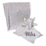SONA G DESIGNS Custom Personalized Cotton Plush Grey Elephant Security Lovey with Blanket Gift Set for Newborn Infant