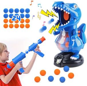 EagleStone T-Rex Dinosaur Shooting Toys for 6 7 8 Year Old Boys, Electronic Shooting Target Game with Air Pump Gun, 24 Balls, Foam Blaster Boy Toys Age 6-8 8-10, Christmas Birthday Gifts for Kids