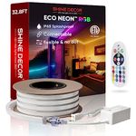 Shine Decor 32.8FT LED RGB Neon Rope Lights, ETL-Listed AC 110-120V Neon LED Strip Lights SMD5050 80LEDs/m with Remote, Dimmable Multicolor Change Flexible Neon Rope Lighting Waterproof for In&Outdoor