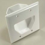 InstallerParts 2-Gang Recessed Low Voltable Cable Plate - in-Wall Installation for Wall Mounted Display, Amplifier, or Other Audio and Video Devices - White, Mounting Screws Included