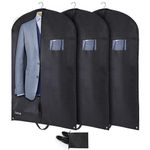 Lictin 100 * 60cm Breathable Garment Suit Clothes, Suit Bag Garment Bag Breathable Suit Protector Carrier with 1shoe cover and PVC Transparent Window for Wardrobe and Travel Dustproof (Blak, 3 pcs)