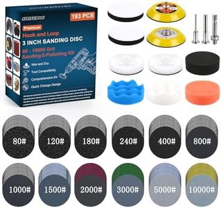 Shineboc 193Pcs 3 Inch Polishing Kit Hook and Loop Sanding Discs, 80 to 10000 Grits - Wet Dry Sandpaper Buffing Sanding Pads with 1/4" 1/8" Shank, for Metal, Wood, Auto, Glass