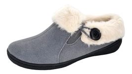 Clarks Womens Suede Leather Slipper with Gore and Bungee JMH2213 - Warm Plush Faux Fur Lining - Indoor Outdoor House Slippers For Women, Pewter, 8.5 UK