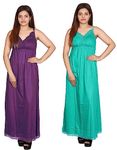 WOMIE Nighties Women's Hosiery Embellished Maxi Nighty Slip Hosiery Cotton Full Length Camisole, Long Inner wear Petticoat-Suit Slip Long Gown Maxi Combo.(BN-P2) (X-Large, Green,Purple)