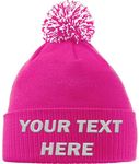 Hippowarehouse Personalised Embroidered Beanie Hat with Bobble Custom Gift Funny Fuchsia